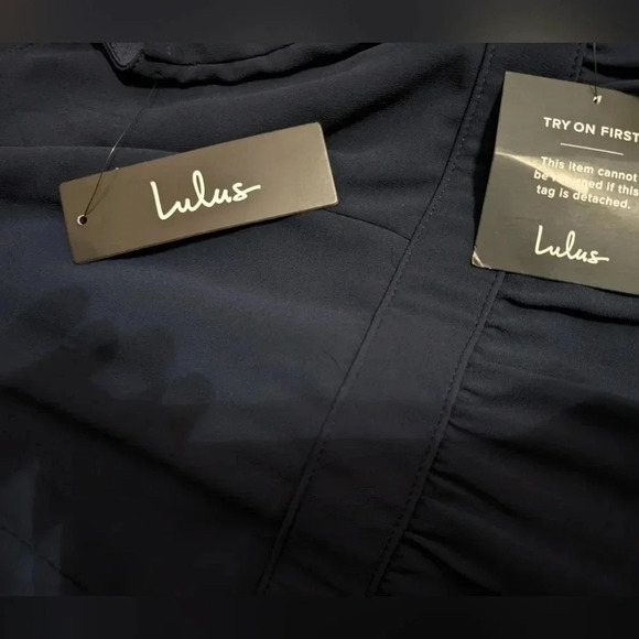 Moving Sale 💘 Lulu's Air Of Romance Dress Size L Navy Blue Maxi Halter Lined - Picture 5 of 7